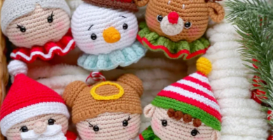 boule de no&euml;l amigurumi crochet - papa no&euml;l sapin crochet