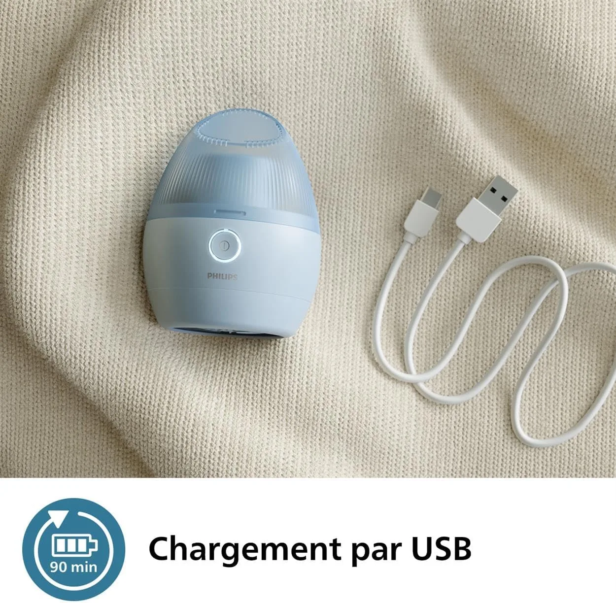 Philips Rasoir Anti-bouloche et Anti-Peluche S&eacute;ries 1000, Rasoir Textile Rechargeable par USB, S&ucirc;r pour Tous Les v&ecirc;tements, &Eacute;limine Toutes Les Bouloches, Bleu (GCA2100/20)