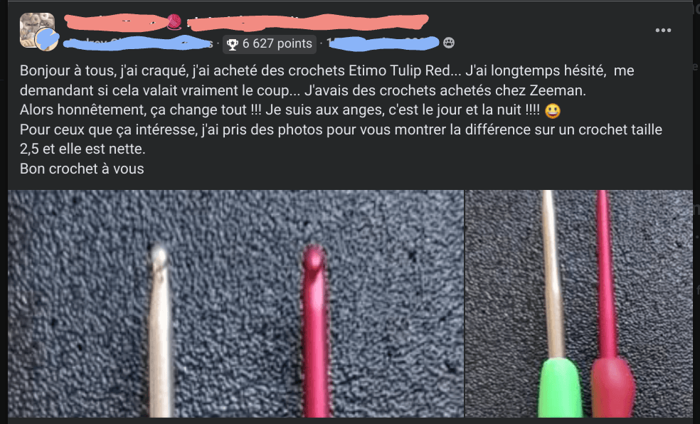 crochet tulip avis des utilisatrices via groupe facebook - témoignage tulip etimo rouge
