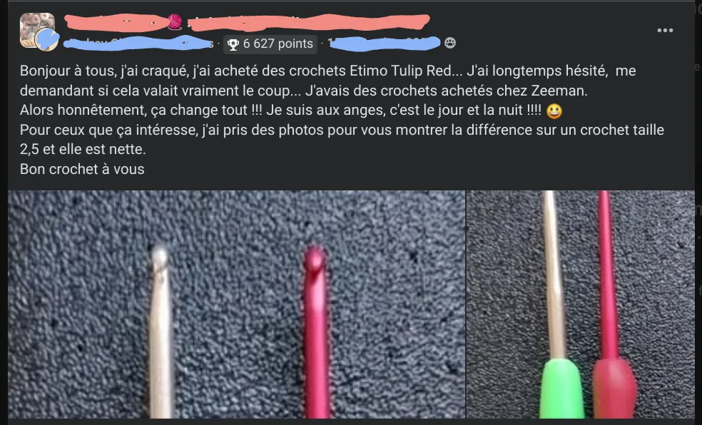 crochet tulip avis des utilisatrices via groupe facebook - t&eacute;moignage tulip etimo rouge