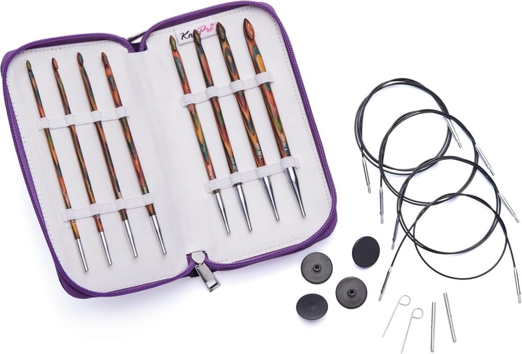 KnitPro Symfonie – Set de crochets afghans en bois laminé avec câbles interchangeables

